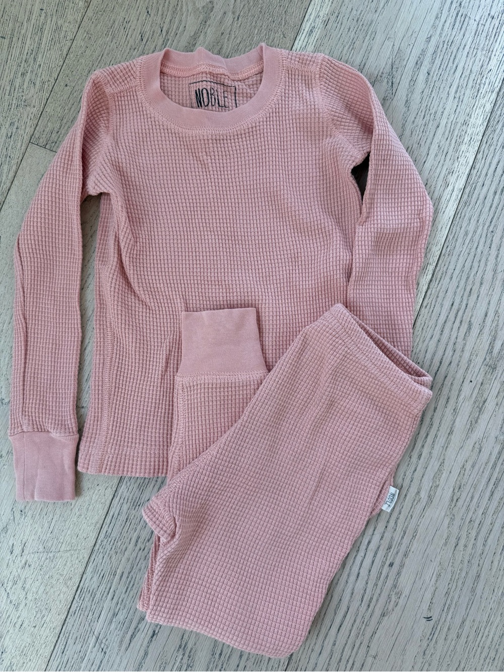 Noble Pink Waffle-Knit Kids Pajama Set